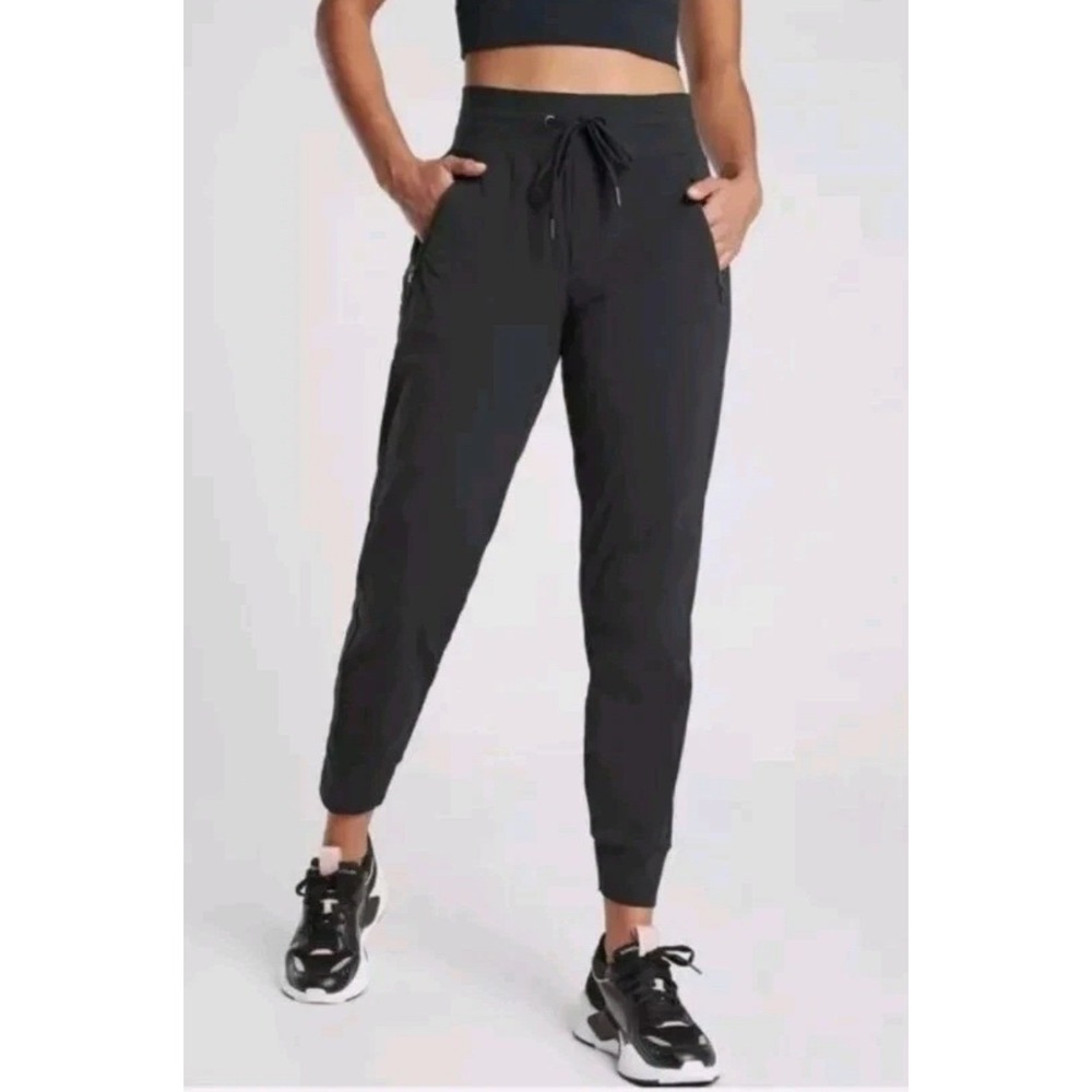 Athleta‎ Trekkie North Black Jogger Pants Size 2 Zip Pockets Drawstring Waist